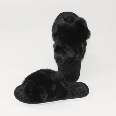 Classic Cross Plush Slippers - Black