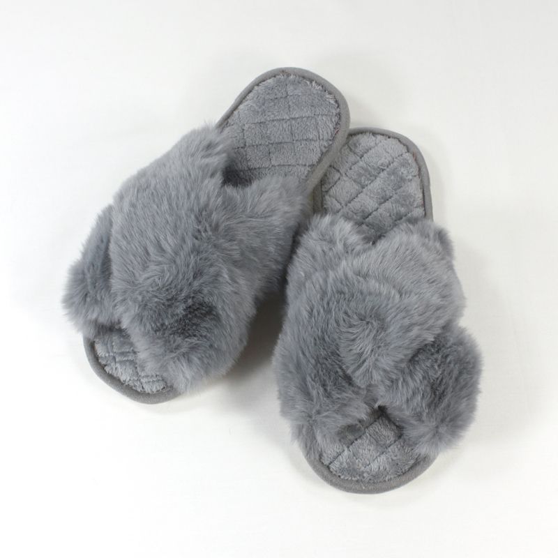 Classic Cross Plush Slippers - Grey