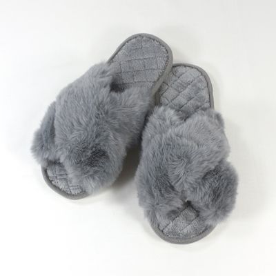 Classic Cross Plush Slippers - Grey