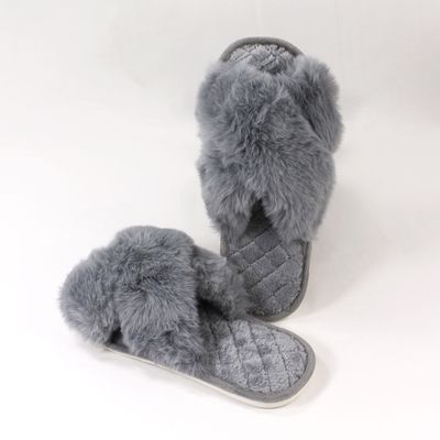 Classic Cross Plush Slippers - Grey