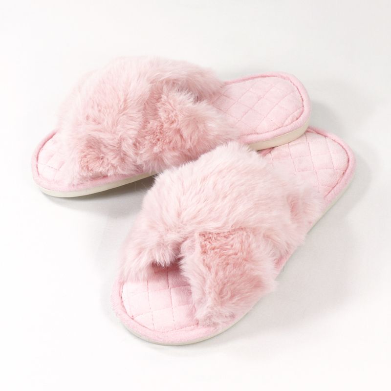 Classic Cross Plush Slippers - Soft Pink
