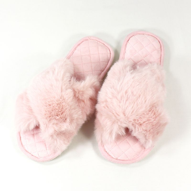 Classic Cross Plush Slippers - Soft Pink