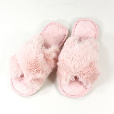 Classic Cross Plush Slippers - Soft Pink