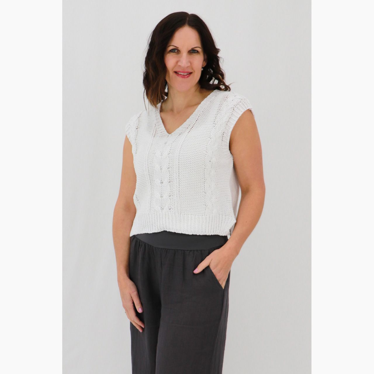 Enrica Cable Knit Vest, Colour: White