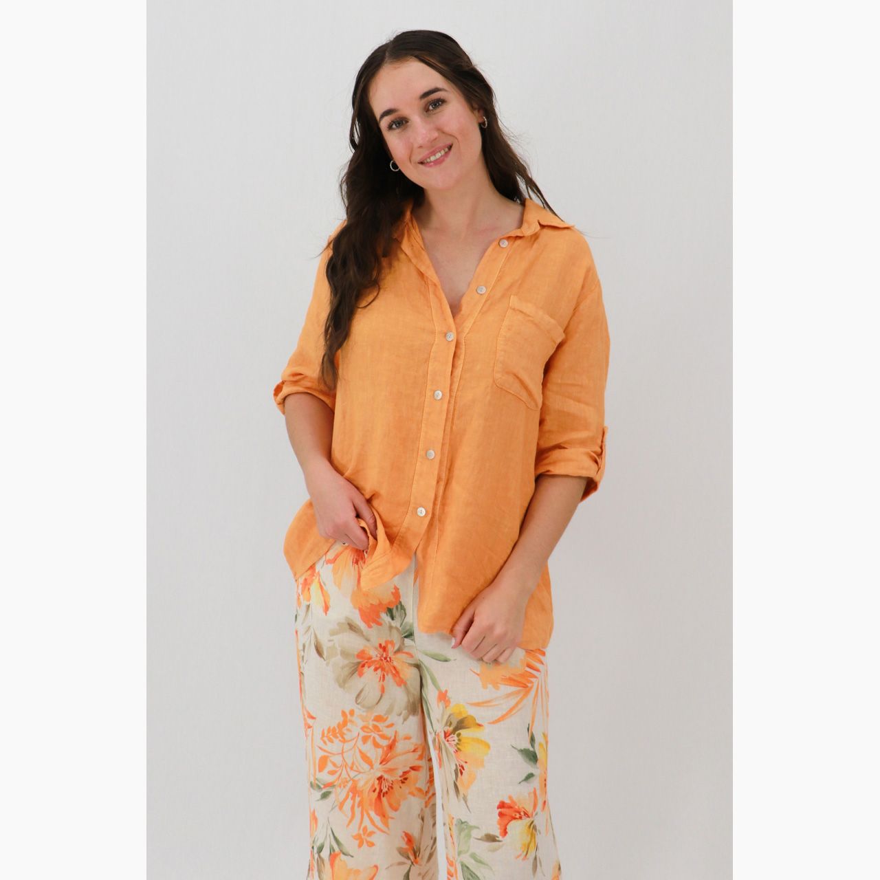 Cristiana Linen Shirt - $174.99, Colour: Saffron, Size: S/M