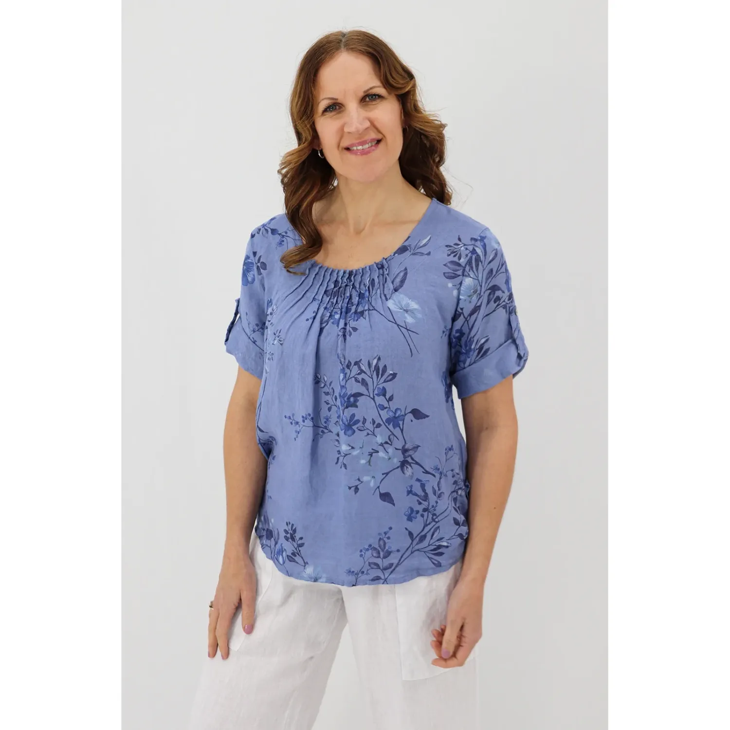 Rolled Sleeve Top - Petite Posy, Colour: Bluebell, Size: S/M