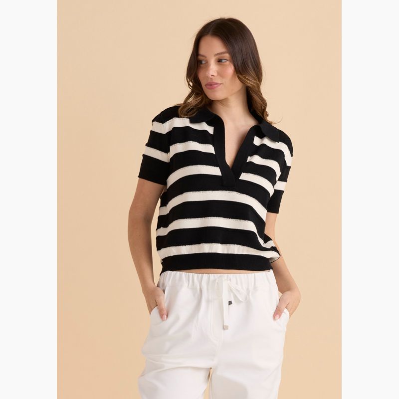 Salford Knit Polo - Cream/Black