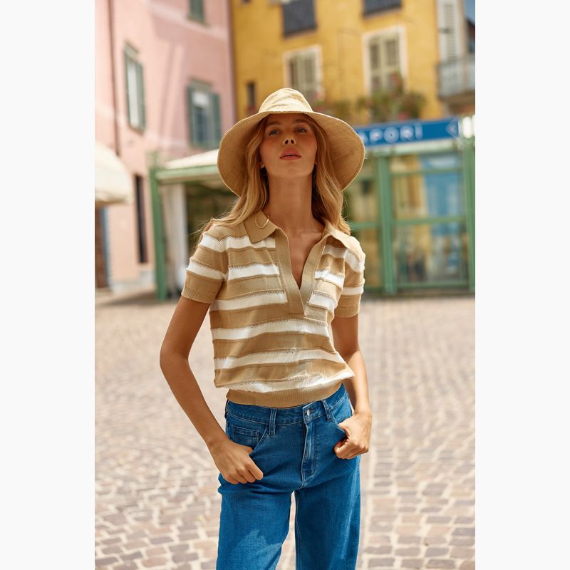 Salford Knit Polo - Beige/White