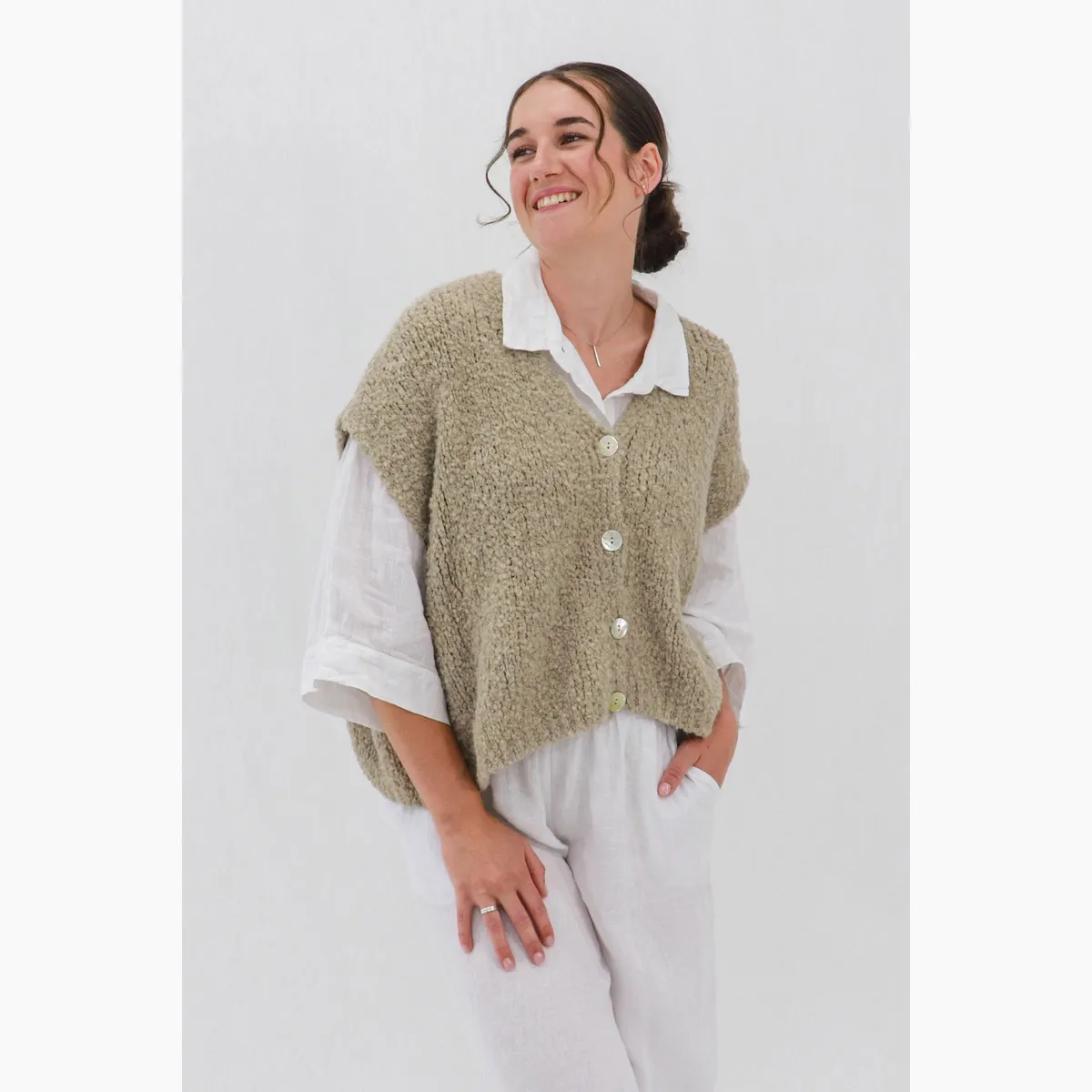 Sicily Bouclé Sleeveless Knit, Colour: Natural, Size: OS