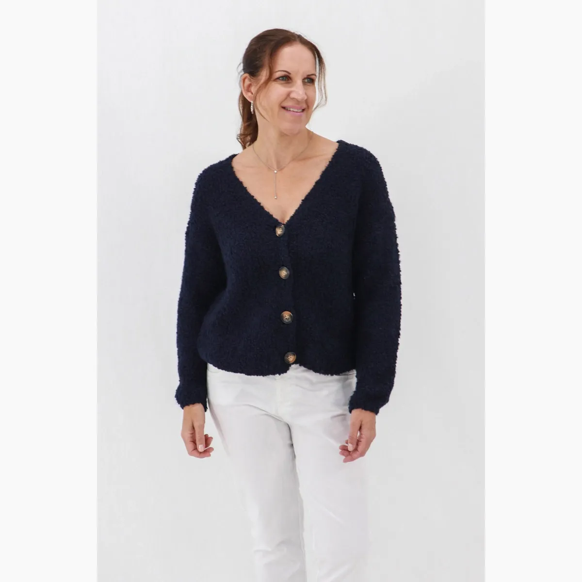 Amalfi Cosy Bouclé Cardi, Colour: Navy, Size: OS