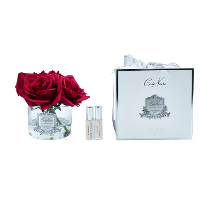 Five Rose - Carmine Red - Clear Glass Silver Badge