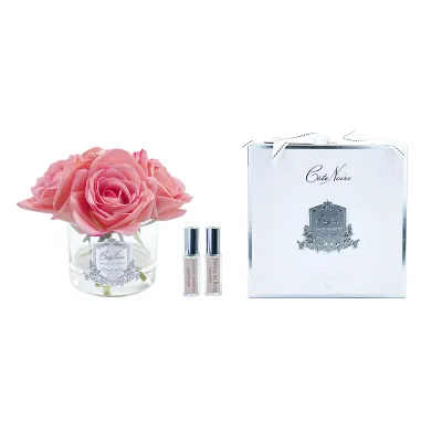 Five Rose - Peach - Clear Glass Silver Badge