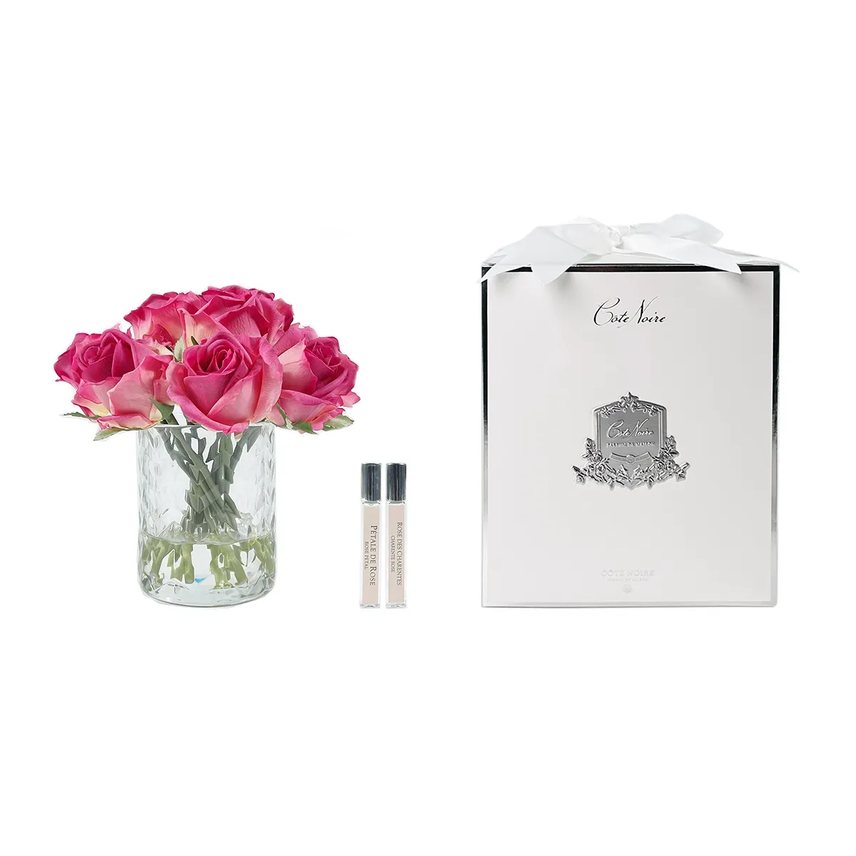 Herringbone Rose Buds - Magenta - Clear Glass