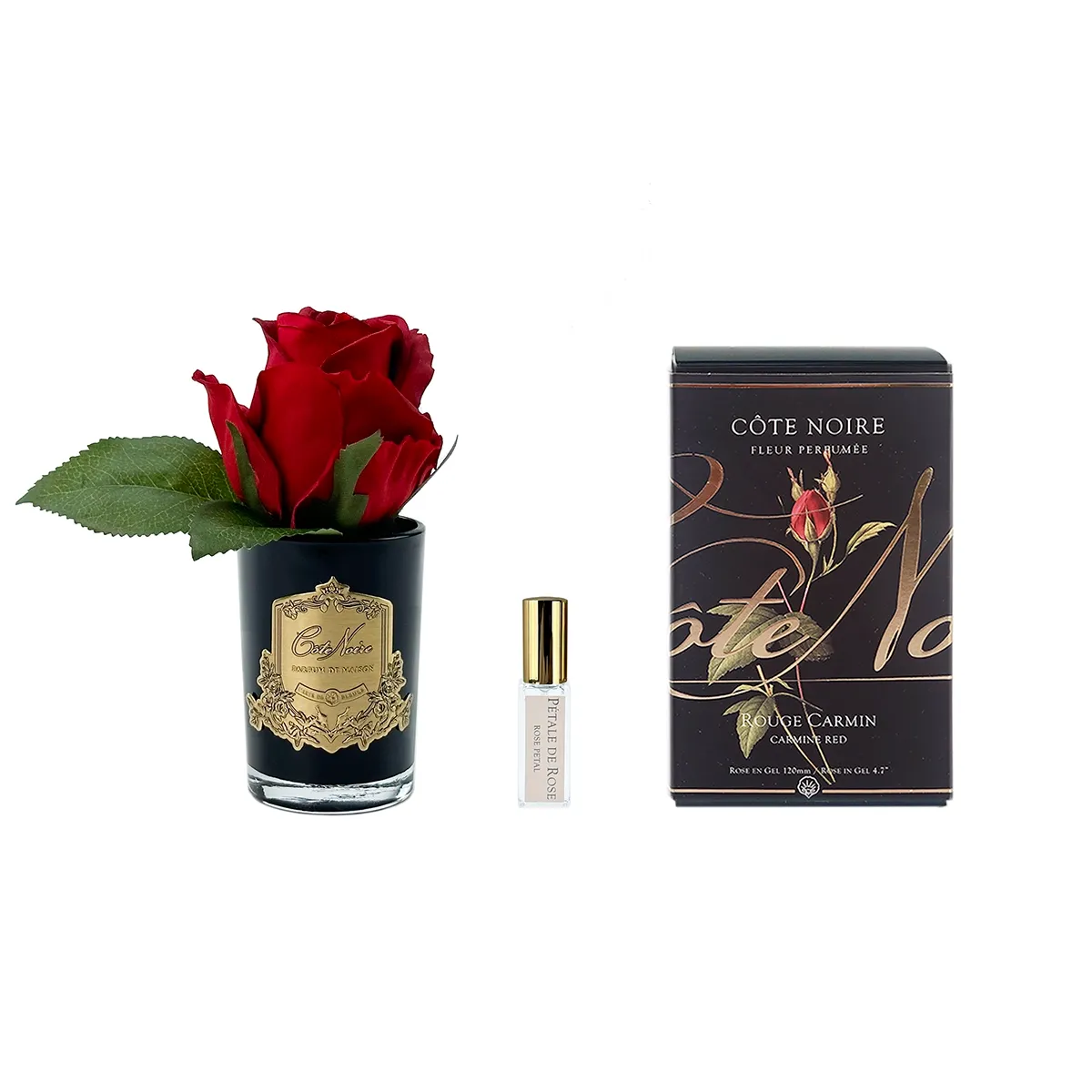 Rose Bud Black Glass - Gold Carmine Red