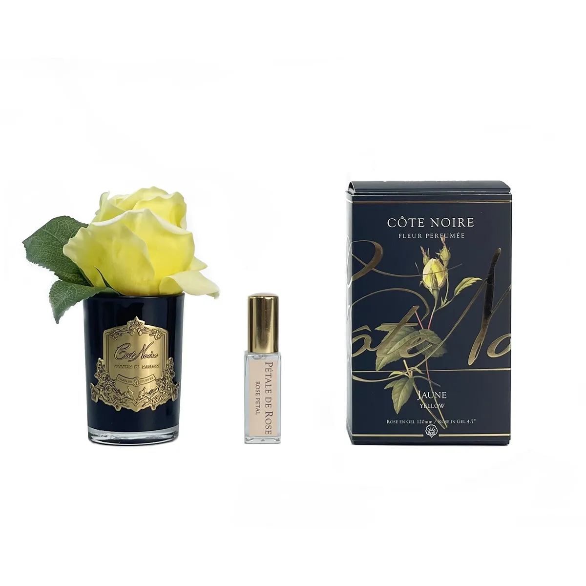 Rose Bud Black Glass - Gold Yellow