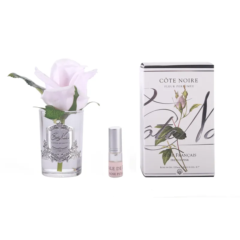 Rose Bud Clear Glass - Silver French Pink