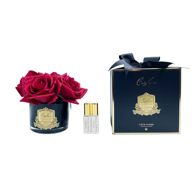 Five Rose - Carmine Red - Black Glass Gold Badge