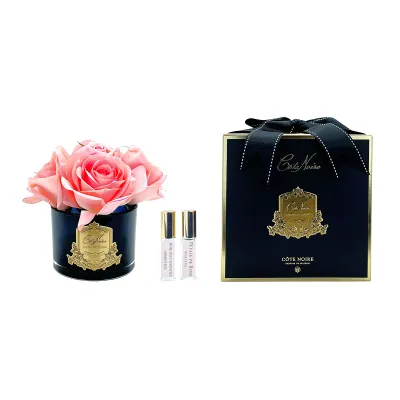 Five Rose - Peach - Black Glass Gold Badge