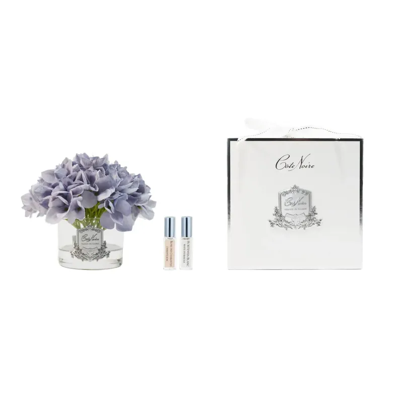 Hydrangeas - Blue - Clear Glass Silver