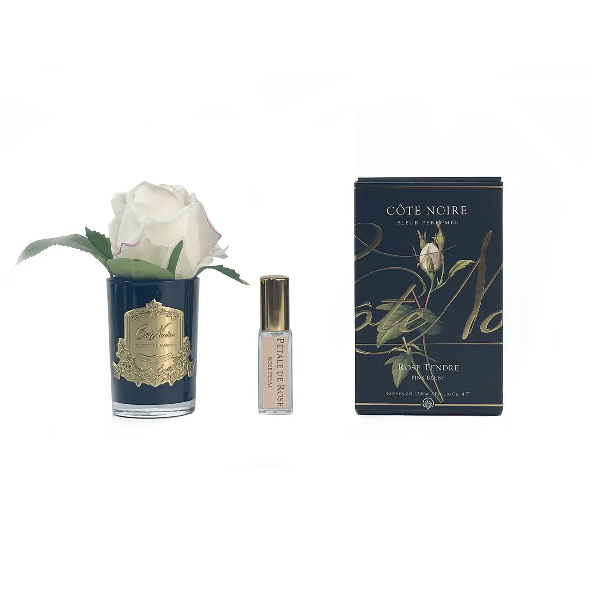 Rose Bud Black Glass - Gold Pink Blush