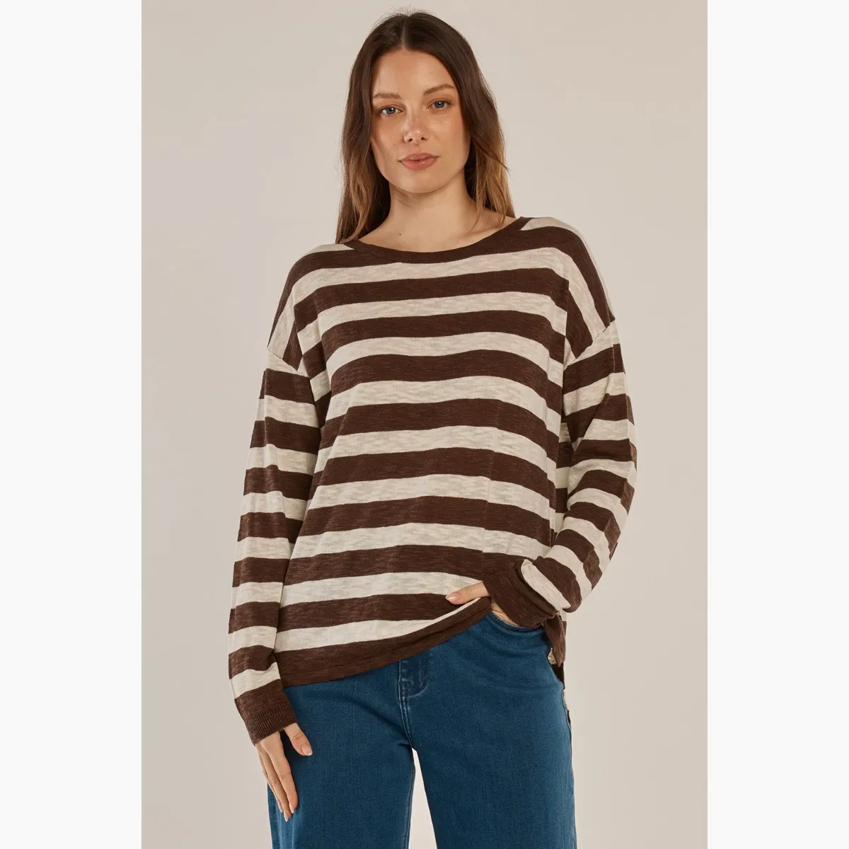 Natasha Knit Top - Brown Stripe