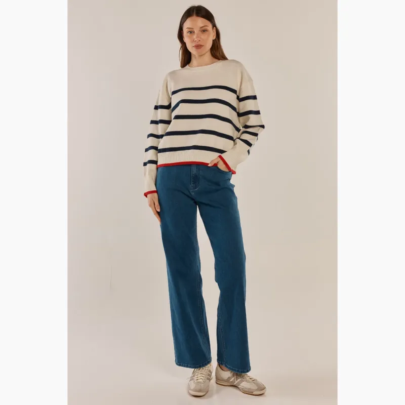 Leonie Knit Sweater - Navy/Off-White Stripe