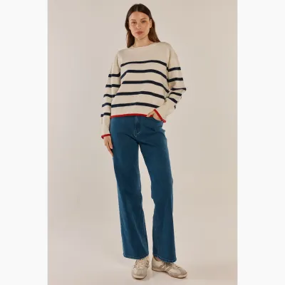 Leonie Knit Sweater - Navy/Off-White Stripe
