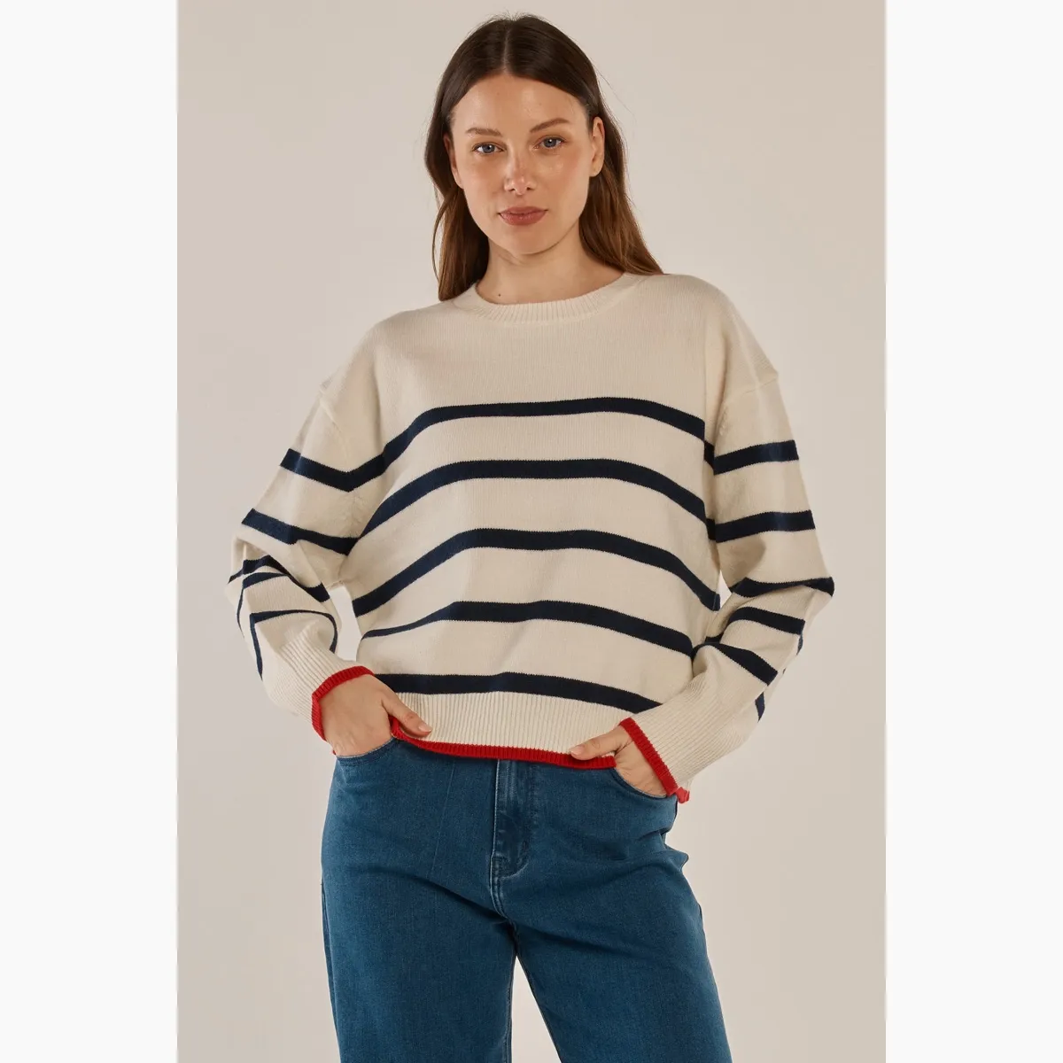 Leonie Knit Sweater - Navy/Off-White Stripe
