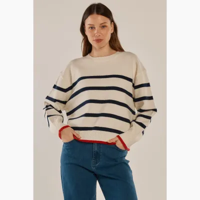 Leonie Knit Sweater - Navy/Off-White Stripe