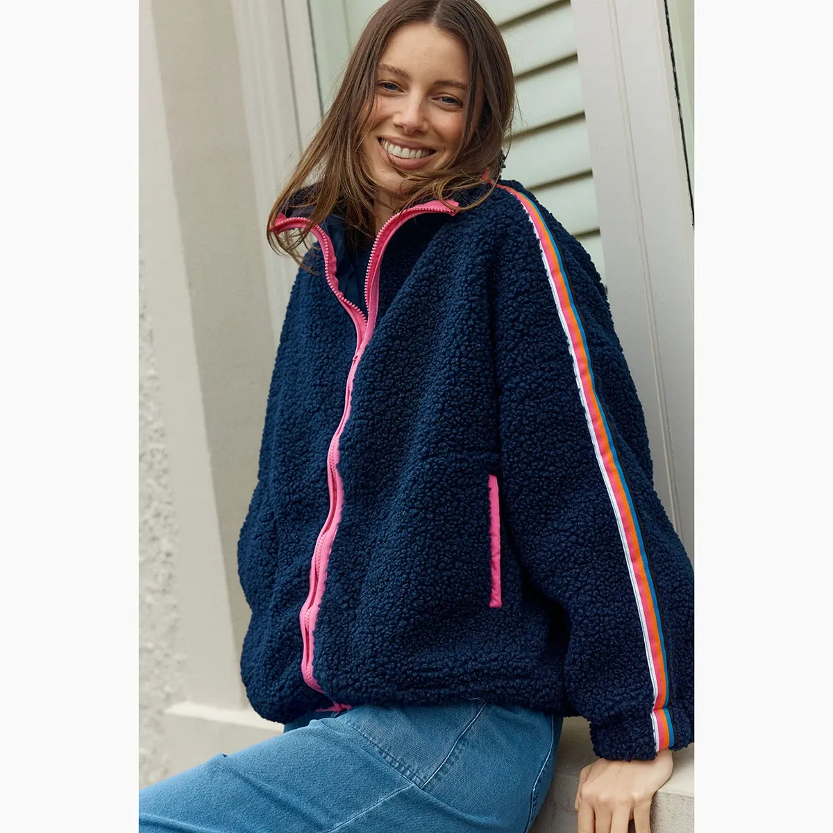 Aubrey Fleece Jacket - Navy/Rainbow