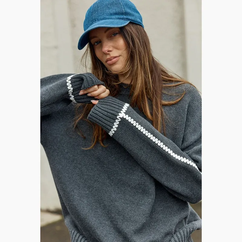 Contrast Stitch Sweater - Charcoal