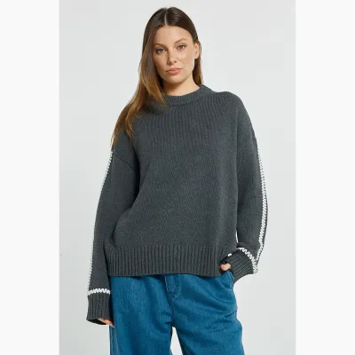 Contrast Stitch Sweater - Charcoal