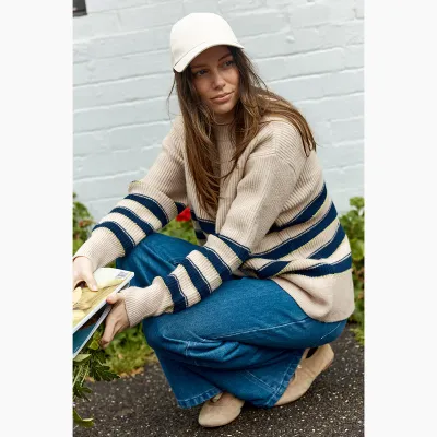 Camryn Sweater - Navy/Cream/Gold Stripe