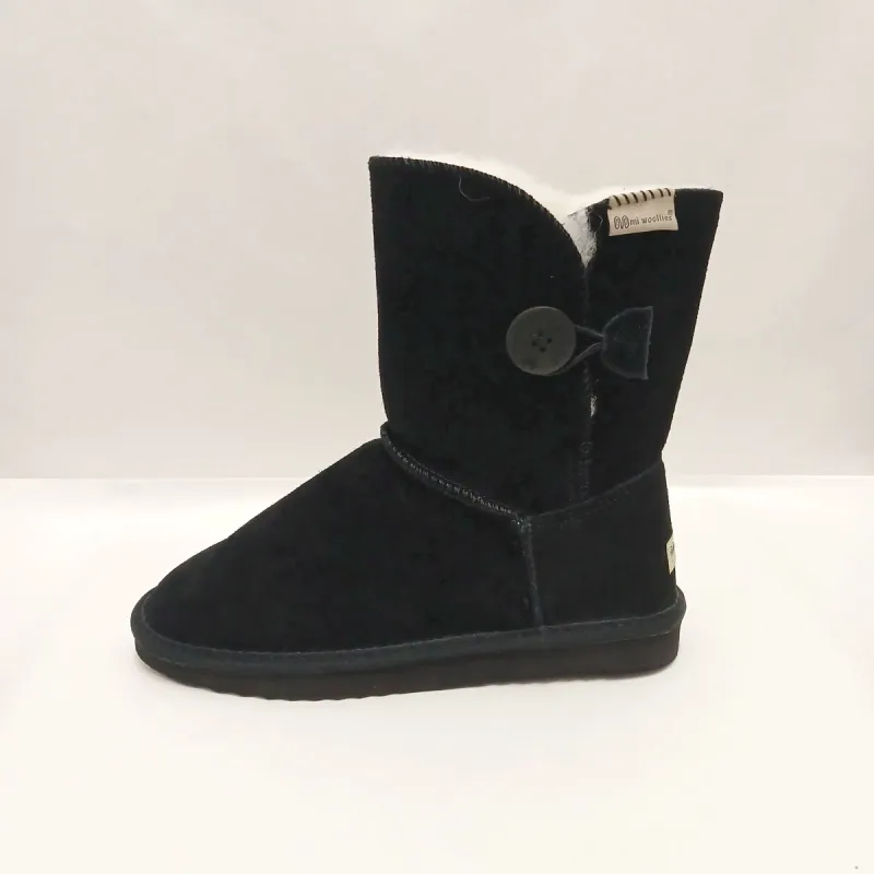 Button Boot Slippers - Black