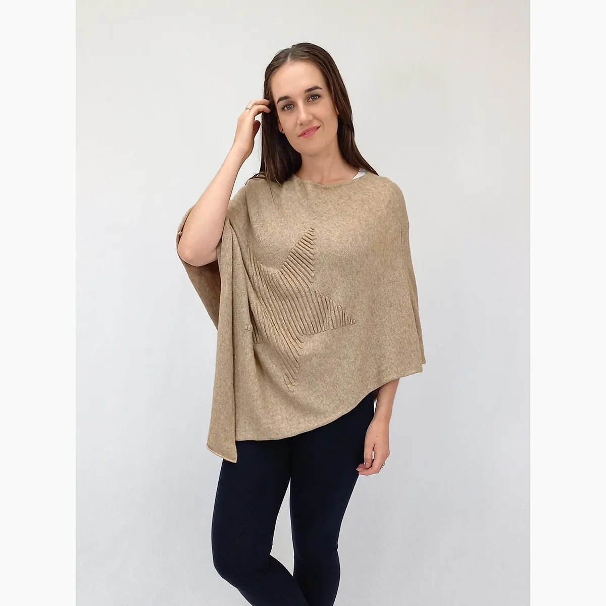 Vincenza Star Poncho - $150.00, Colour: Caramel