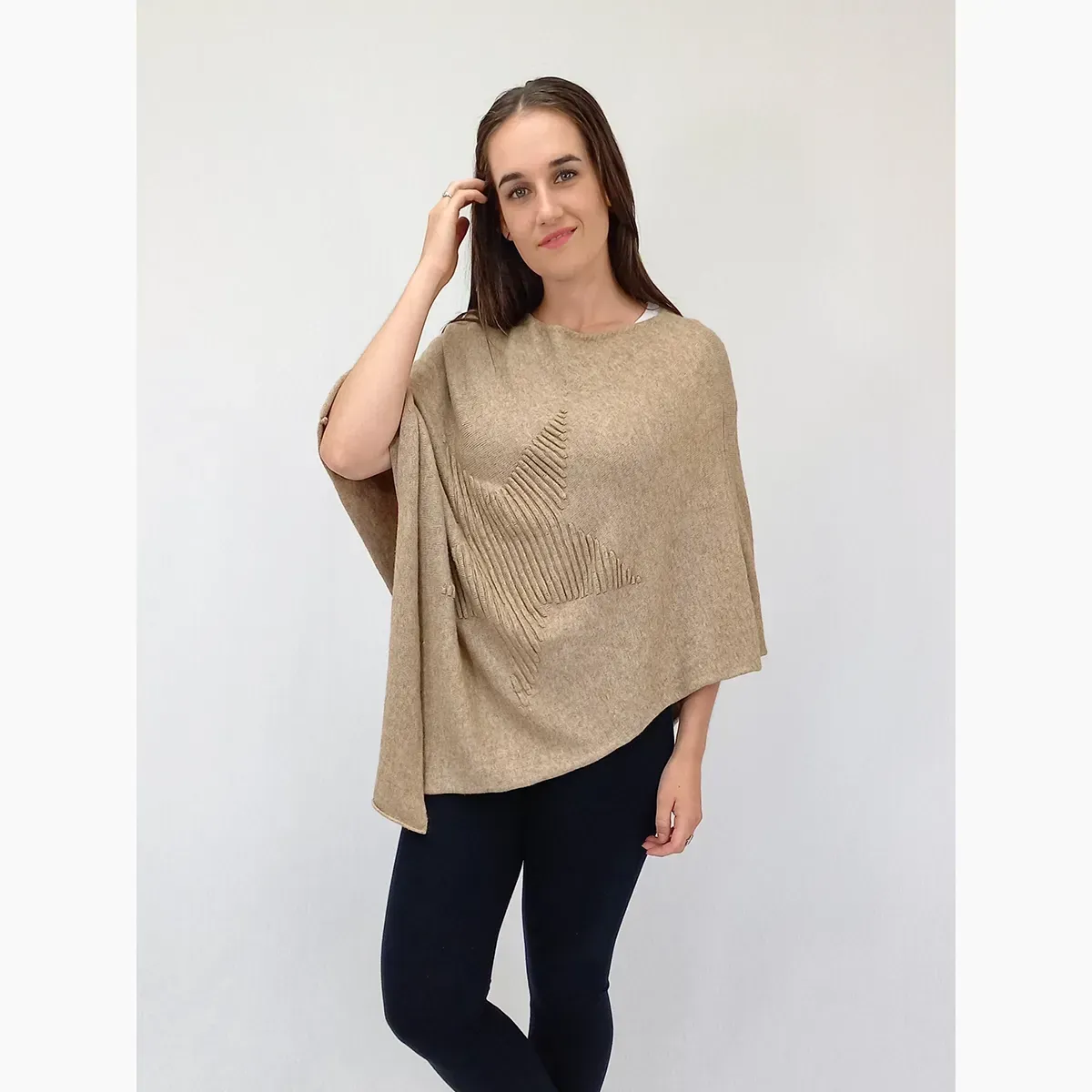 Vincenza Star Poncho - $150.00, Colour: Caramel
