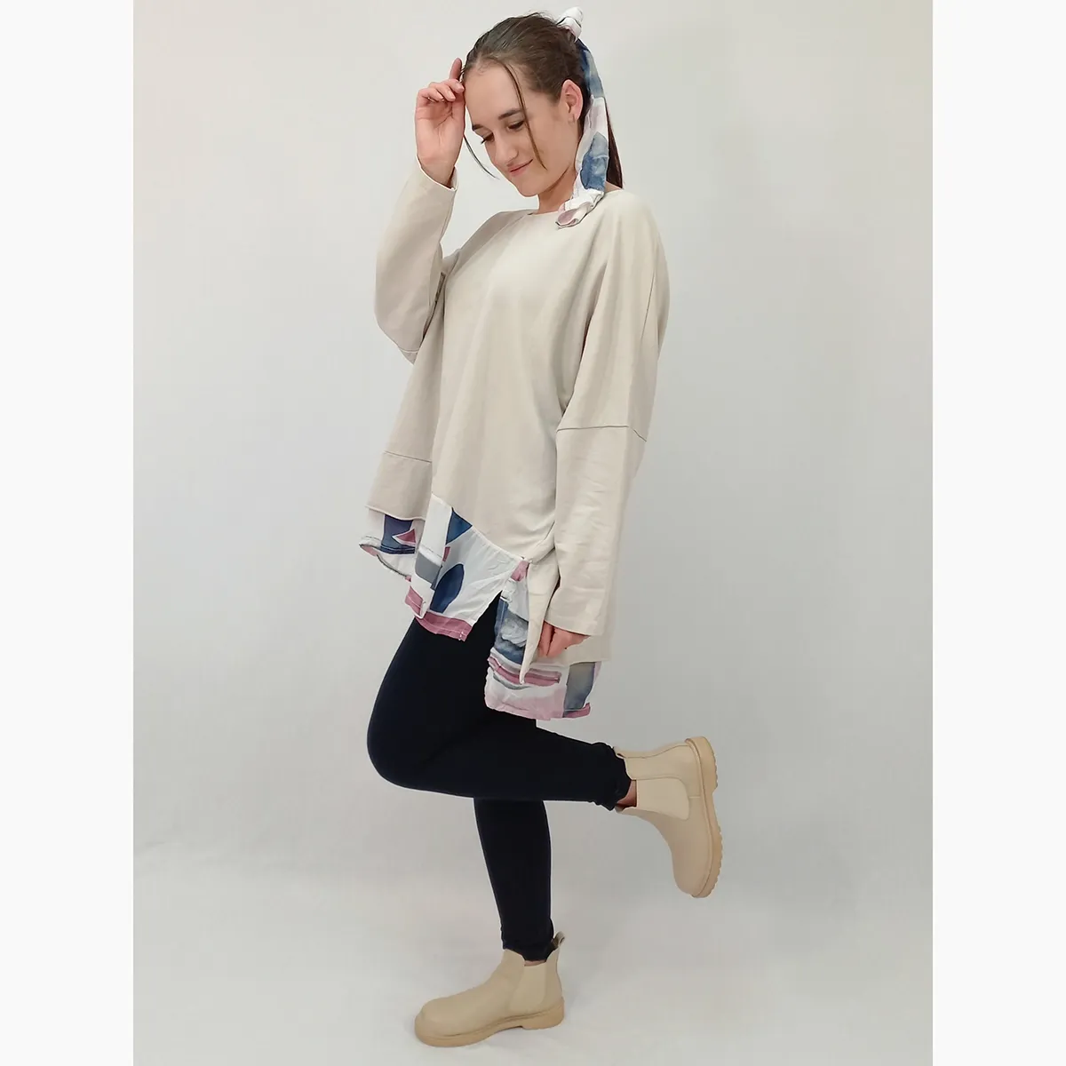 Rachele Tunic w Scarf - $170, Colour: Cream