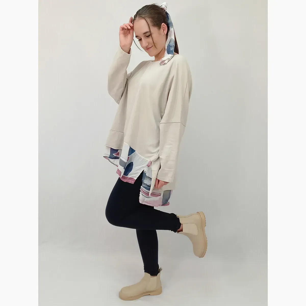 Rachele Tunic w Scarf - $170, Colour: Cream