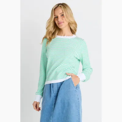 Scallop Knit Sweater - Green Stripe