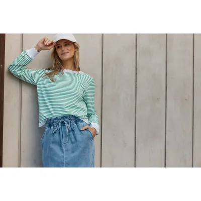 Scallop Knit Sweater - Green Stripe