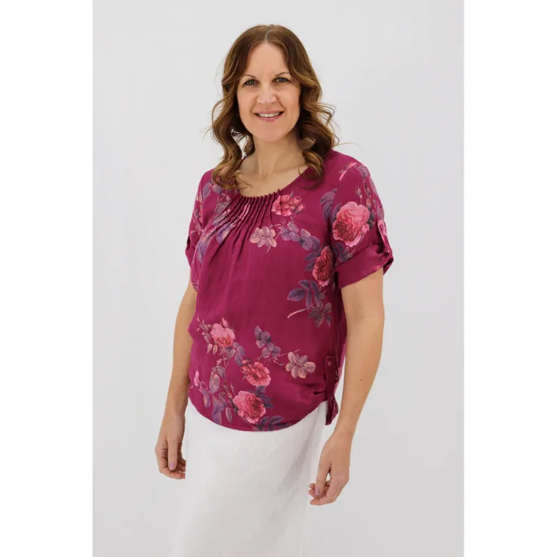 Rolled Sleeve Top Rose Garden