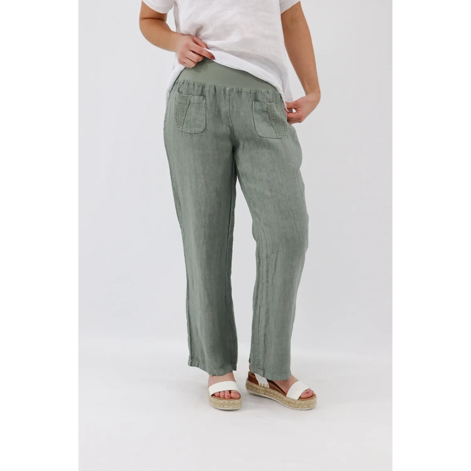 Avena Mesh Detail Pants, Colour: Khaki, Size: S/M