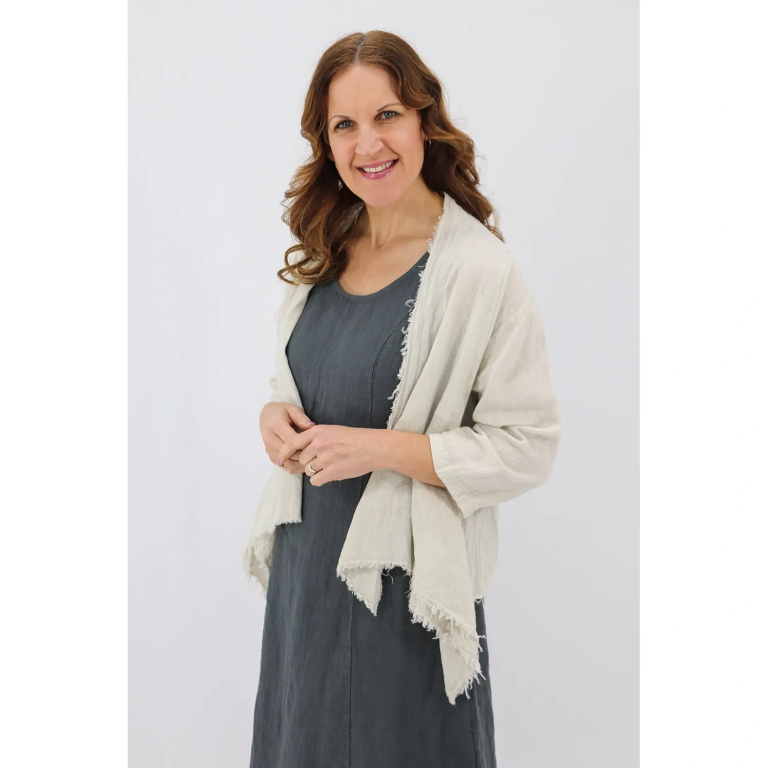 Nella Raw Edge Cardi, Colour: Natural, Size: S/M