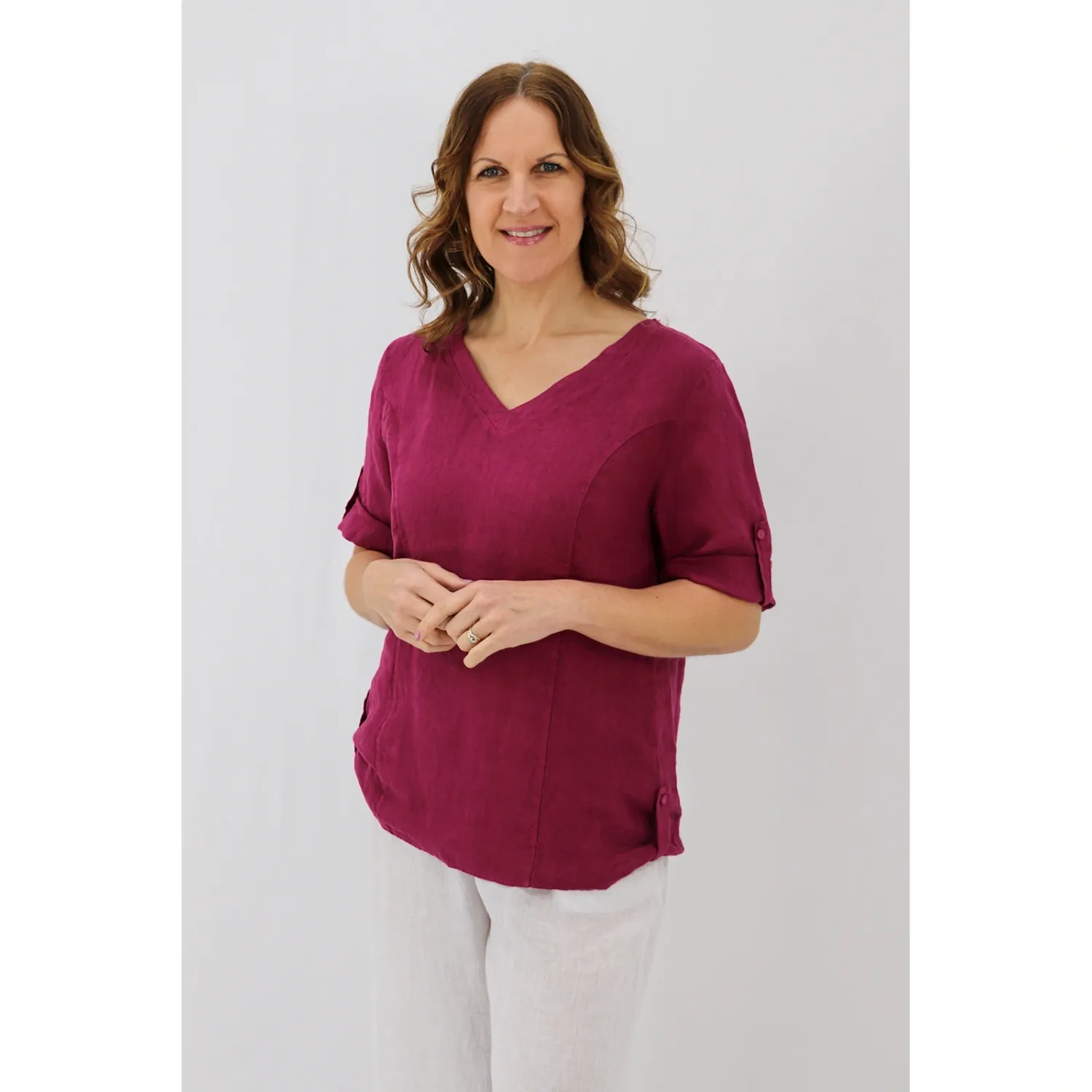Lunetta V-Neck Blouse, Colour: Berry, Size: S/M