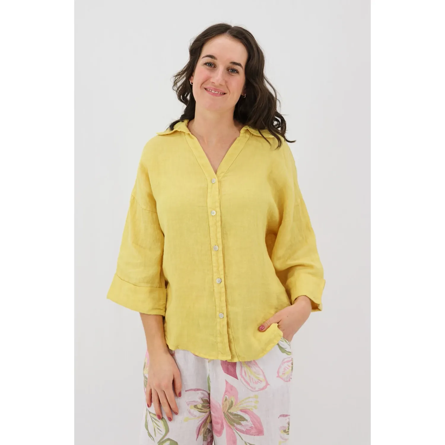 Kierra 3/4 Button Up Shirt, Colour: Tuscan Sun, Size: S/M