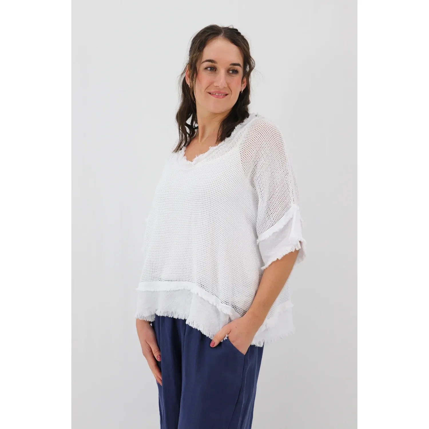 Madona 2pc Cotton Mesh Tee, Colour: White, Size: S/M