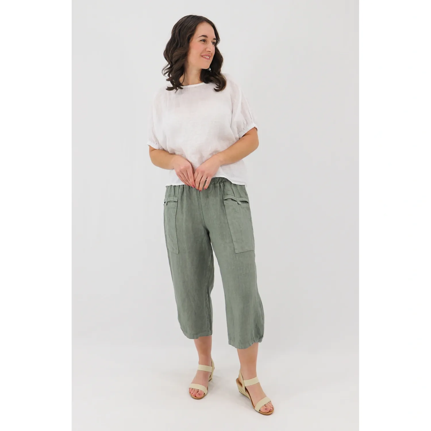 Bambina 3/4 Casual Pants, Colour: Khaki, Size: S/M
