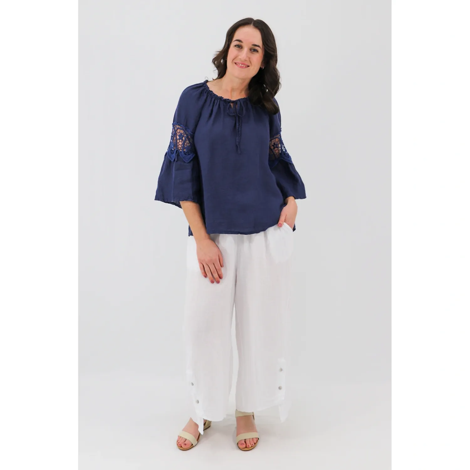 Leone Split Hem Trousers, Colour: White, Size: S/M