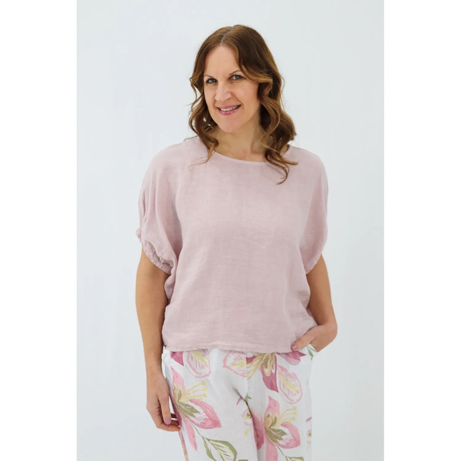 Larissa Easy Linen Tee, Colour: Antique Pink, Size: S/M