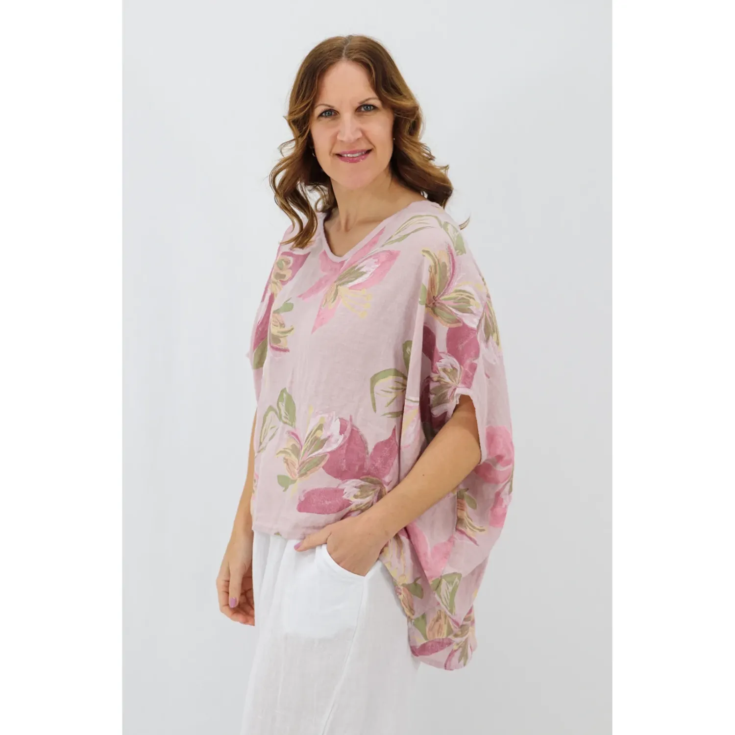 Lavita Linen Blouse - Lily, Colour: Antique Pink, Size: S/M